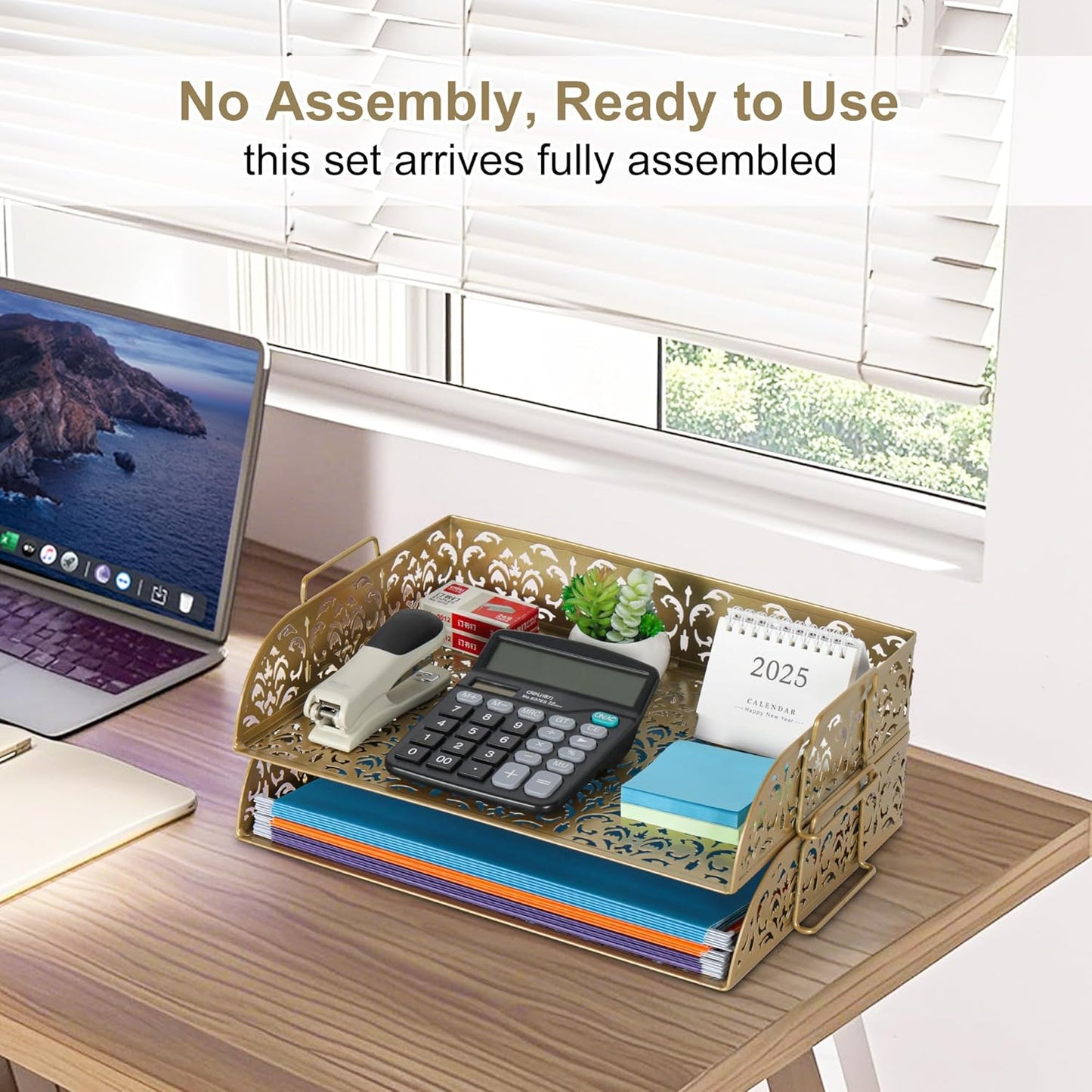 EasyPAG Paper Organizer for Desk 2 Tier Stackable Paper Tray for A4 Legal Size Folders Metal File Storage Desktop Organizer for Home Office School Teacher, Black