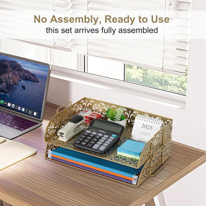 EasyPAG Paper Organizer for Desk 2 Tier Stackable Paper Tray for A4 Legal Size Folders Metal File Storage Desktop Organizer for Home Office School Teacher, Black