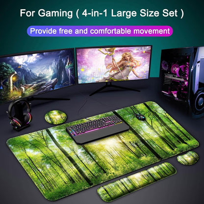 Keyboard Wrist Rest + Mouse Pad with Wrist Support + Desk Mat + Coaster 4 in 1 Set, XXL Large Gaming Mousepad Cute Ergonomic Mouse Pads for Desk Computer Laptop Office Decor-Beach