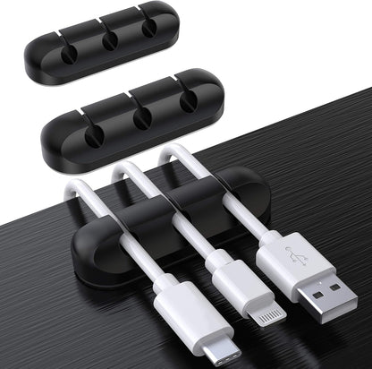 SOULWIT Cable Holder Clips, 3-Pack Cable Management Cord Organizer Clips Silicone Self Adhesive for Desktop USB Charging Cable Nightstand Power Cord Mouse Cable Wire PC Office Home