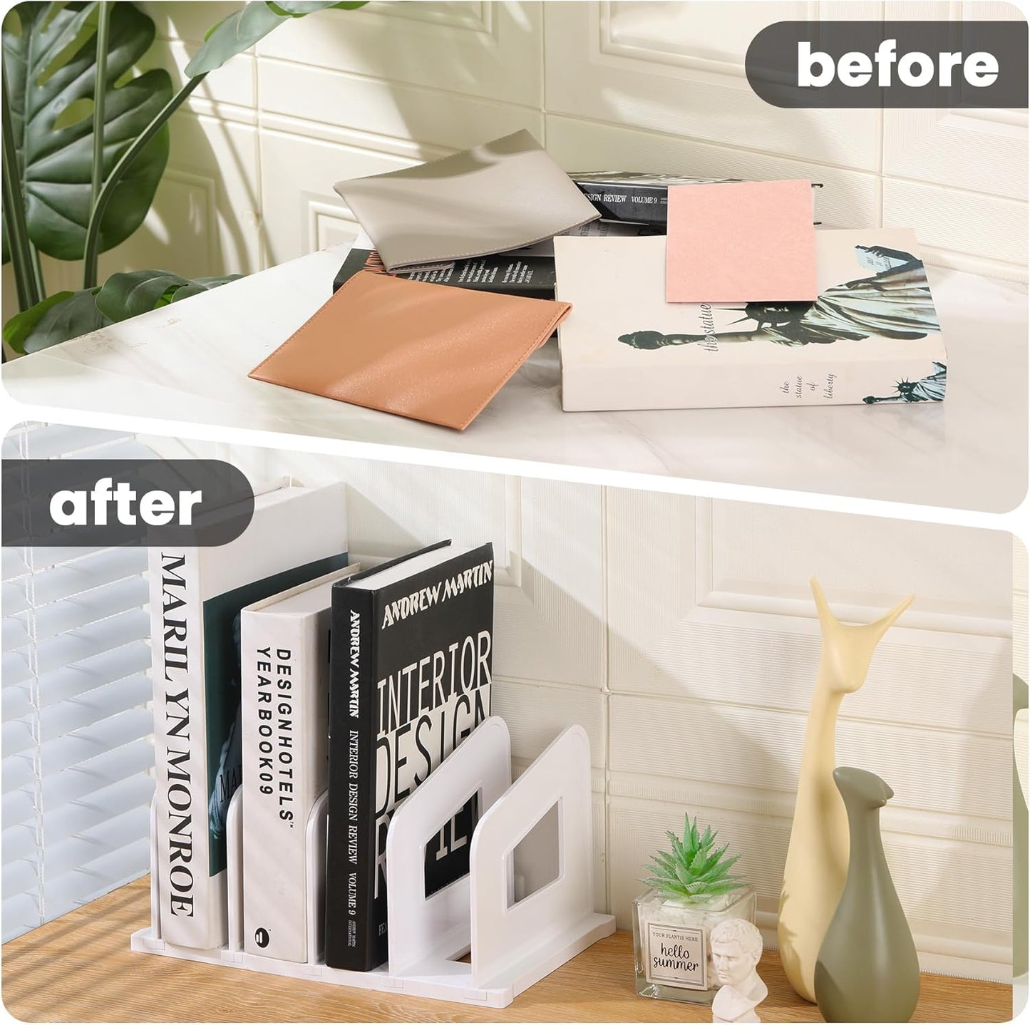 LALOBLUE File Organizer, Acrylic File Folder Organizer File Sorter, Plastic Vertical Book Dividers for Magazine Mail Letter Paper, Desktop Organizers for Office, Classroom & Home(4 Sections, 2 Pack)