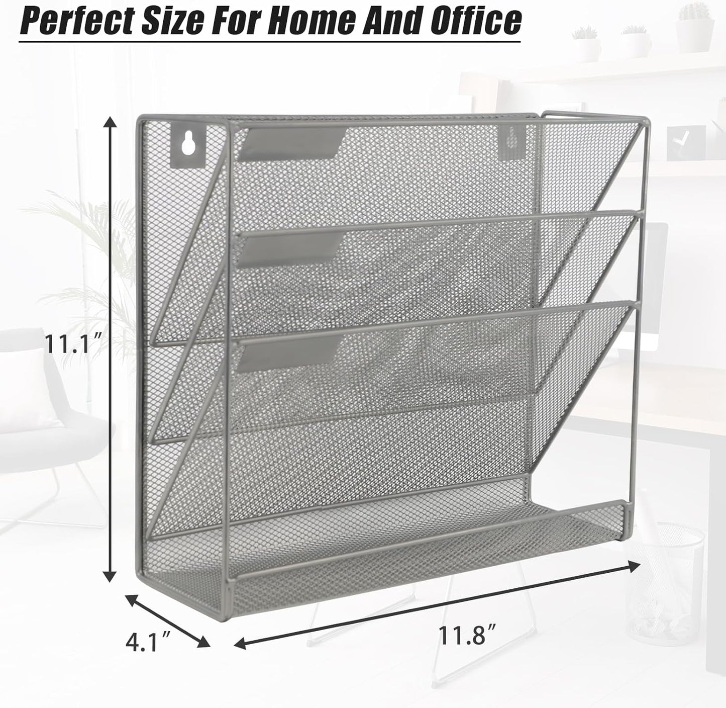 EASEPRES Desk File Organizer Mesh 6-Tier, Hanging Wall Mount Document Organization Stand, Desktop Vertical Mail Paper Folder Holder Rack with Bottom Tray for Office Home Cubicle Countertop, Black