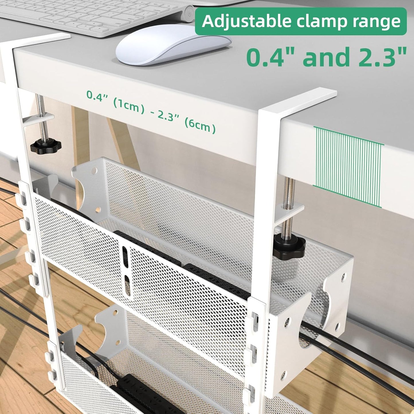 Multi-Model Under Desk Cable Management Tray 2 Packs Metal Under Desk Wire Management Clamp Mount Under Table Cord Management No Damage The Desk (Black)