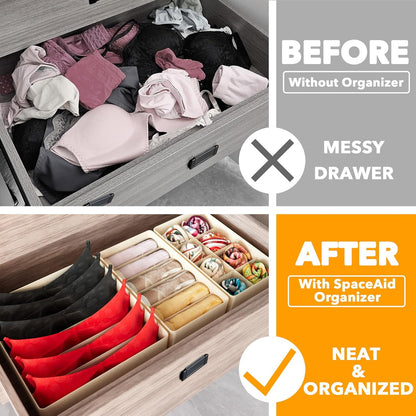 SpaceAid Drawer Organizer for Clothes, 18 Pack Dresser Drawer Organizer Bins, Closet Organizers and Storage Dividers for Clothing, Underwears, Socks (Beige)