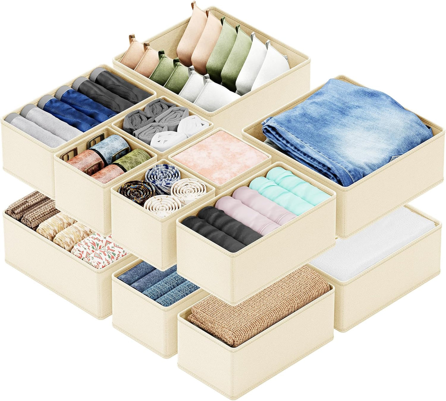 SpaceAid Drawer Organizer for Clothes, 18 Pack Dresser Drawer Organizer Bins, Closet Organizers and Storage Dividers for Clothing, Underwears, Socks (Beige)