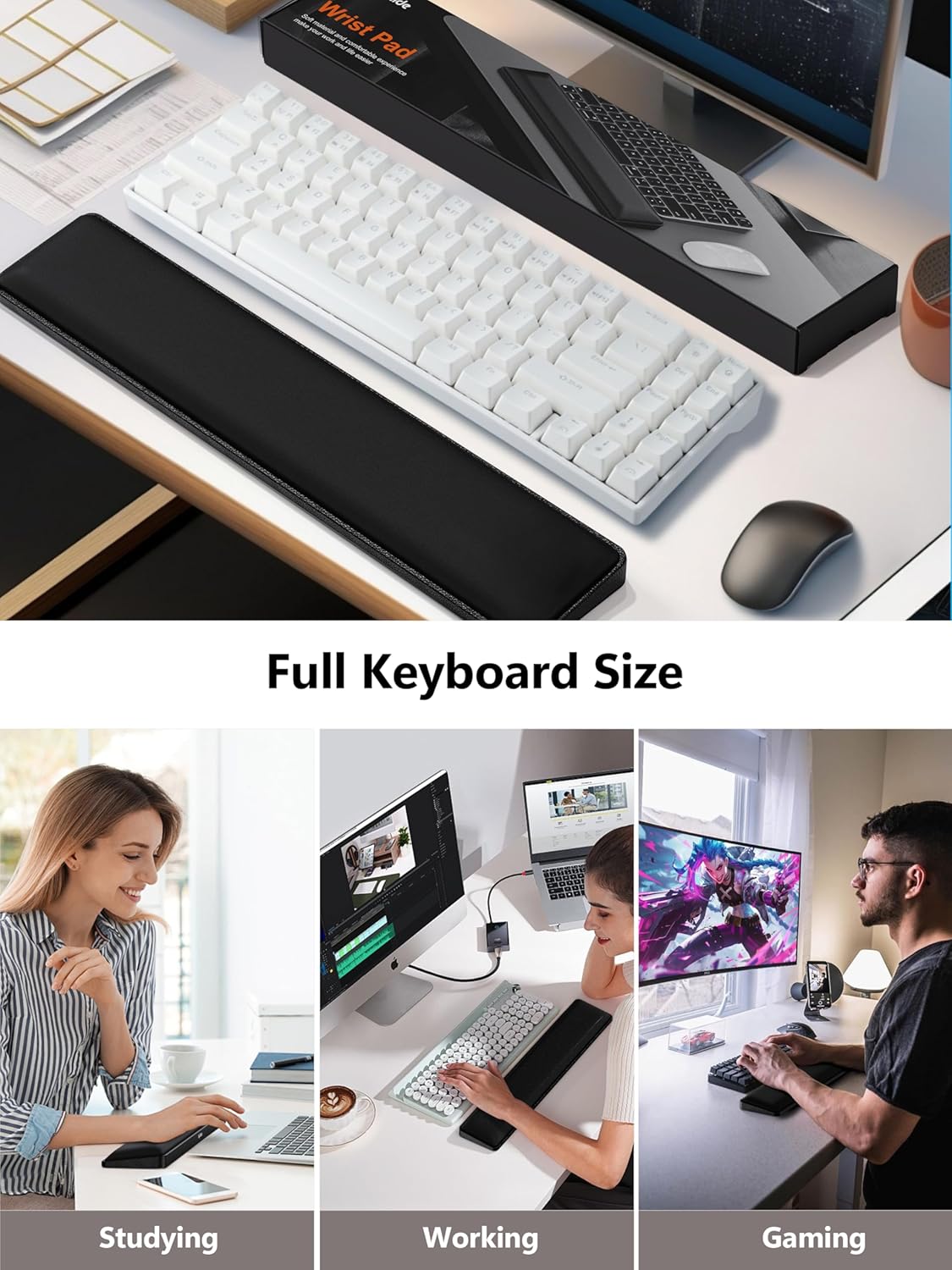 TopMade Upgraded Wider Wrist Rest Set, Soft Memory Foam Keyboard Hand Rest Pad, Computer Ergonomic Keyboard Mouse Wrist Support for Typing Pain Relief, Comfort for Office, Gaming, Study, Black
