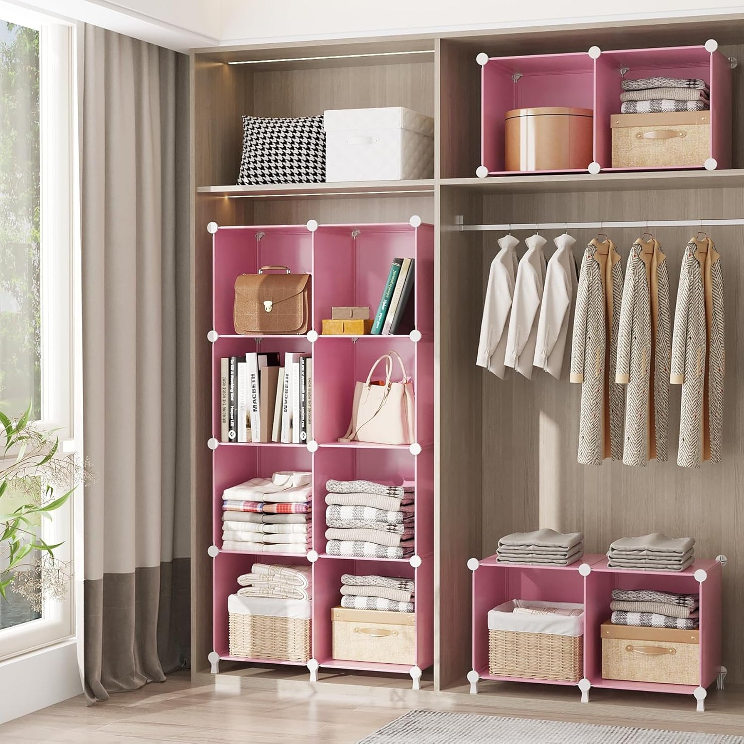 AWTATOS Cube Storage Organizer, Storage Cubes Shelves Bookshelf, 6 Cube Closet Organizers and Storage, DIY Stackable Plastic Clothes Organizer Shelving for Bedroom, Home, White