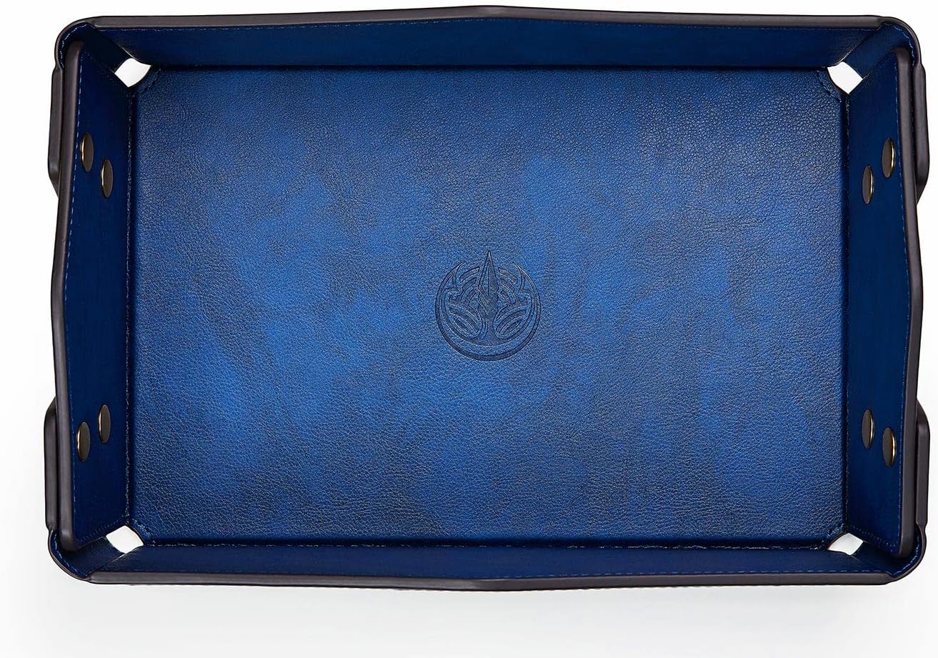 Leather Bedside Storage Tray - Jewelry Organizer for Girl's Key, Wallet, Coin Box - Travel PU Valet Tray (Dark Blue)