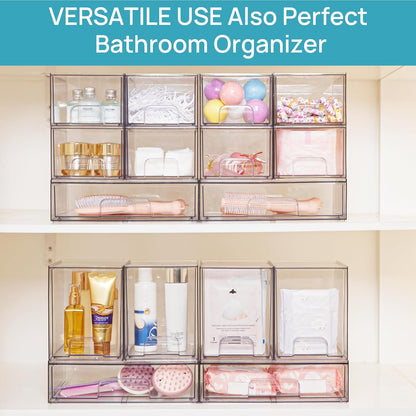 Vtopmart 12.1''W Clear Stackable Storage Drawers,2 Pack Acrylic Plastic Organizers Bins for Makeup Palettes, Cosmetics, and Beauty Supplies,Ideal for Vanity, Bathroom,Cabinet,Desk Organization