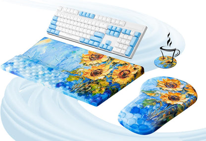 Ospelelf Ergonomic Mouse Pad and Keyboard Stand Wrist Rest Set, Memory Foam Comfort, Pain Relief for Typing, Office Desk Accessories, Moonlit Blossoms