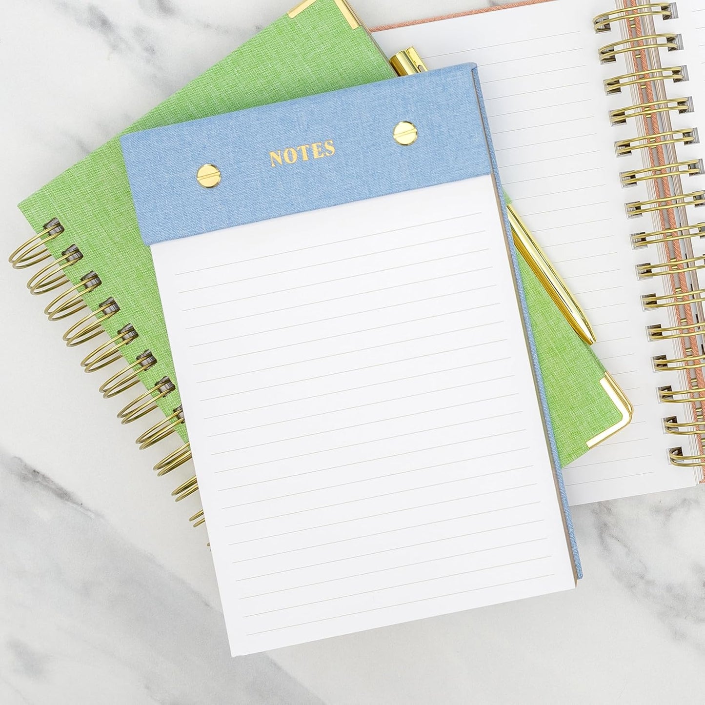 ELYN Lined Spiral Journal, Linen Hardcover Notebook with Matching Gold Gel Pen, 252 Pages, 8 in x 5 in - 100 GSM Premium Paper, Spiral Notebook for Home, Office, Notes & Gifts, (Linen)