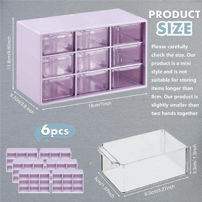 Amyhill 6 Pcs Mini Drawer Organizer Small Organizer with 9 Drawers Plastic Desktop Craft Storage Box for Office Home Room Jewelry Cosmetics Collection(White)