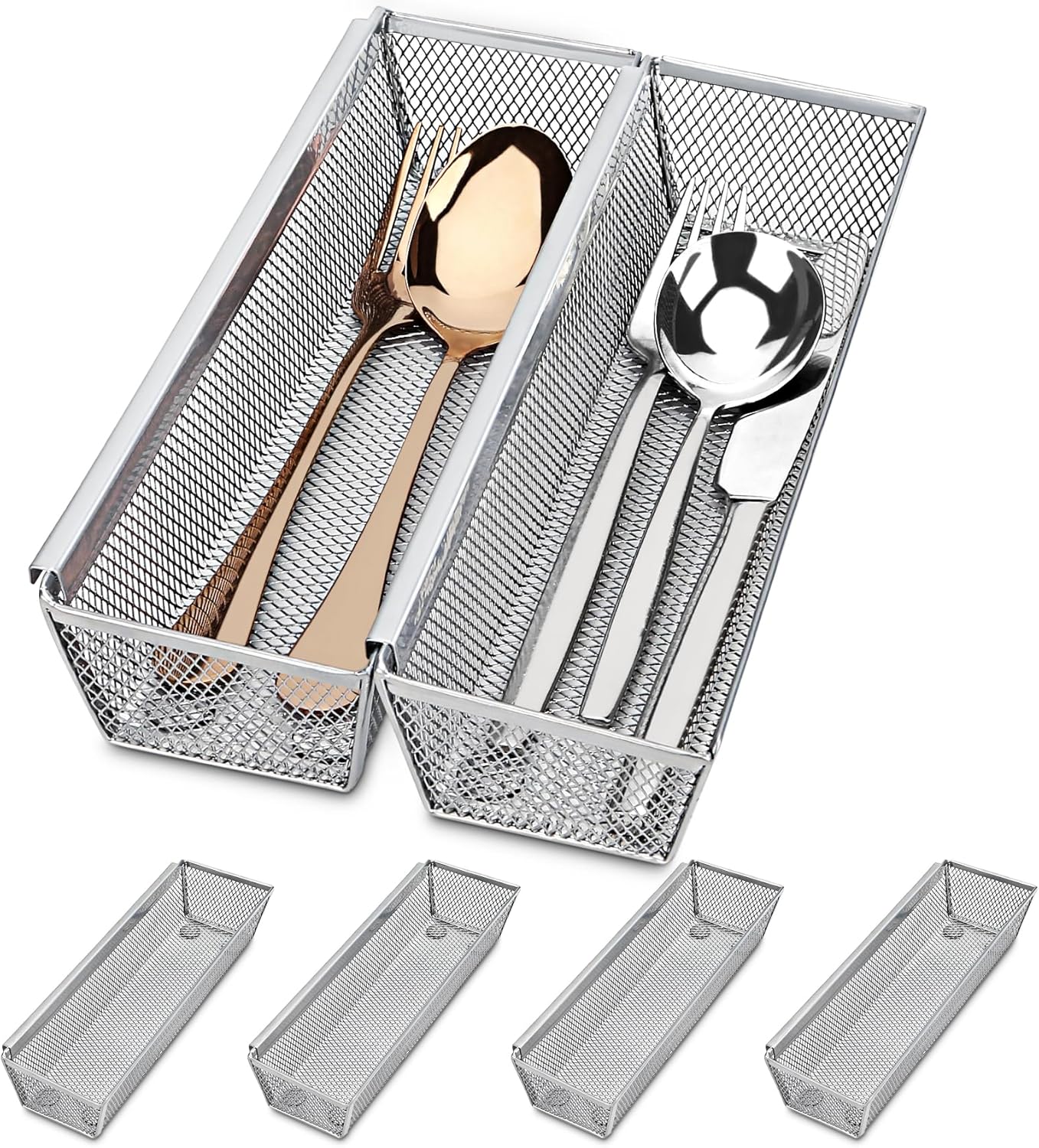 Smgmg Silverware Drawer Organizer, Silverware Organizer for Drawer, 6 Pack Utensil Organizer for Kitchen Drawers, Kitchen Drawer Organizer for Large Utensils with Interlocking Arm (9.6 * 3 * 2 inch)