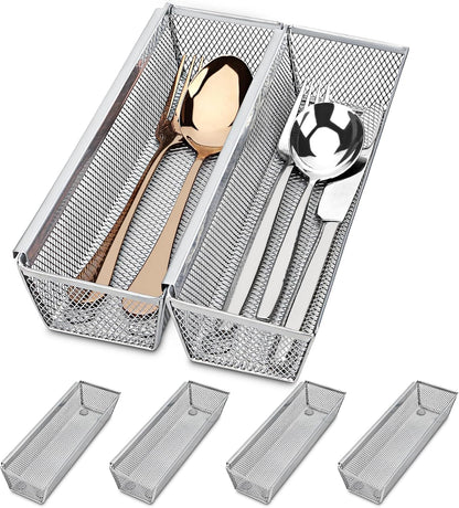 Smgmg Silverware Drawer Organizer, Silverware Organizer for Drawer, 6 Pack Utensil Organizer for Kitchen Drawers, Kitchen Drawer Organizer for Large Utensils with Interlocking Arm (9.6 * 3 * 2 inch)