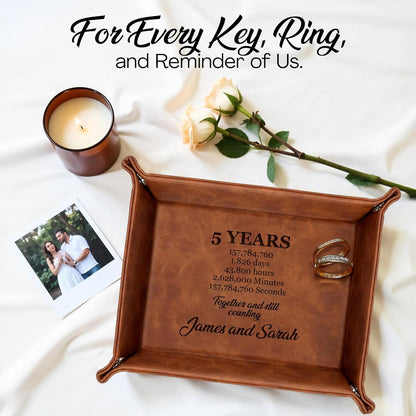 Personalized Engraved Leather Tray for Men with Engraved Name, PU Leather Valet Organizer for Dad, Custom Gift for Him, Custom Catchall Tray for Desk, Office, Accessories Travel Organizer for Men