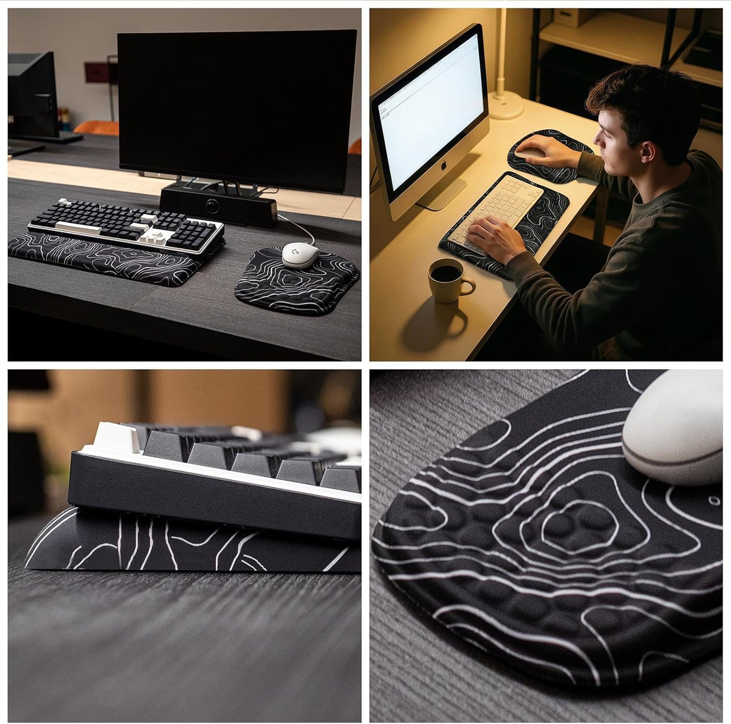 Keyboard Wrist Rest -Ergonomic Keyboard Stand with Wrist Rest- with Carpal Tunnel Pain Relief Massage Bumps and Full Memory Gel Design - Ideal Frequent Computer (Black)