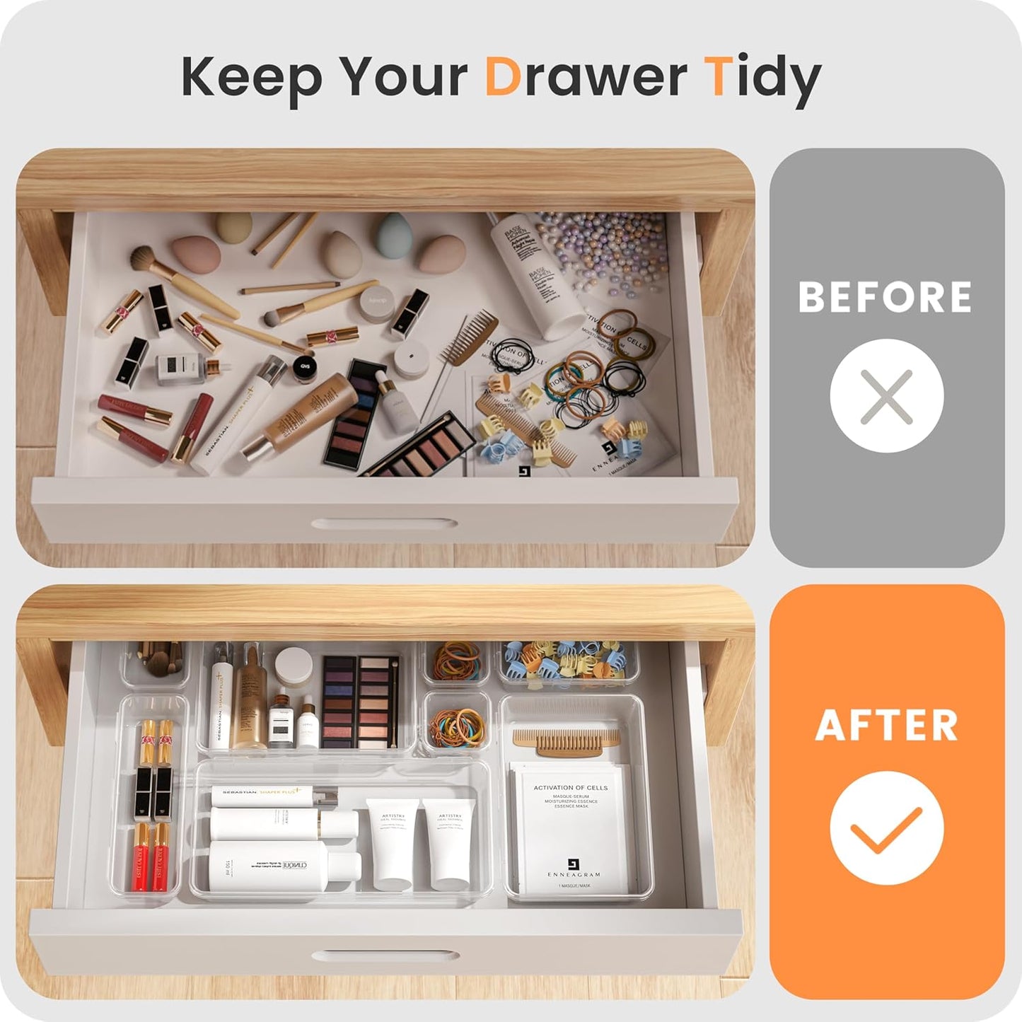 【Military Grade】A-LuGei Drawer Organizer, 【𝟱𝗦𝗶𝘇𝗲】 Makeup organizer, 【Holds 177 Items】 Bathroom Organizers and Storage, Organization and Storage, Desk Drawer Organizer for Bathroom Vanity