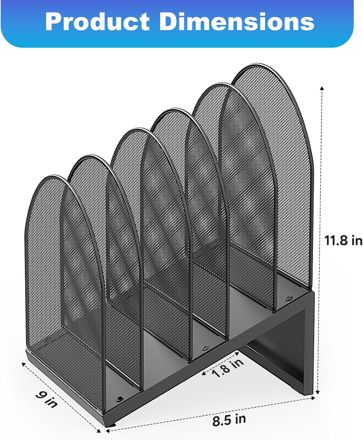 gianotter Desktop File Organizer, Desk Organizer with 5 Compartments, Paper Organizer for Desk, Workspace Organizers for Office Supplies (Black, Upright Style)