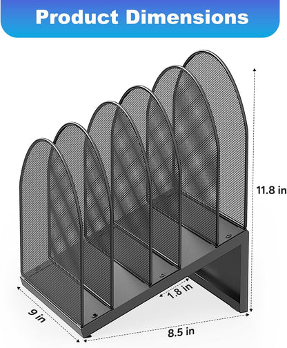 gianotter Desktop File Organizer, Desk Organizer with 5 Compartments, Paper Organizer for Desk, Workspace Organizers for Office Supplies (Black, Upright Style)