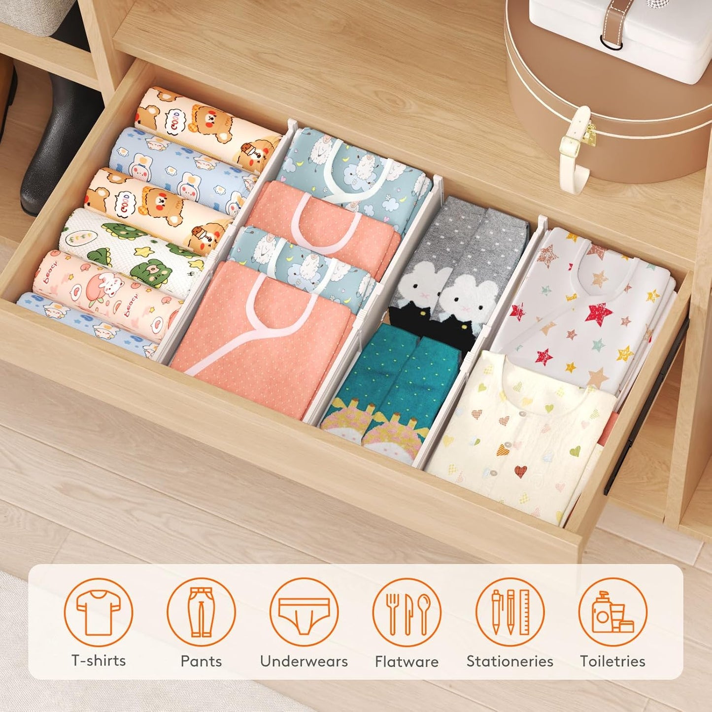 Lifewit Drawer Dividers for Clothes, 3.2" Tall 10.5"-16.5" Expandable Dresser Drawer Organizers, Adjustable White Plastic Separators for Kitchen, Cabinet, Nursery, Socks & Underwear Storage, 4 Pack