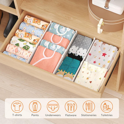 Lifewit Drawer Dividers for Clothes, 3.2" Tall 10.5"-16.5" Expandable Dresser Drawer Organizers, Adjustable White Plastic Separators for Kitchen, Cabinet, Nursery, Socks & Underwear Storage, 4 Pack