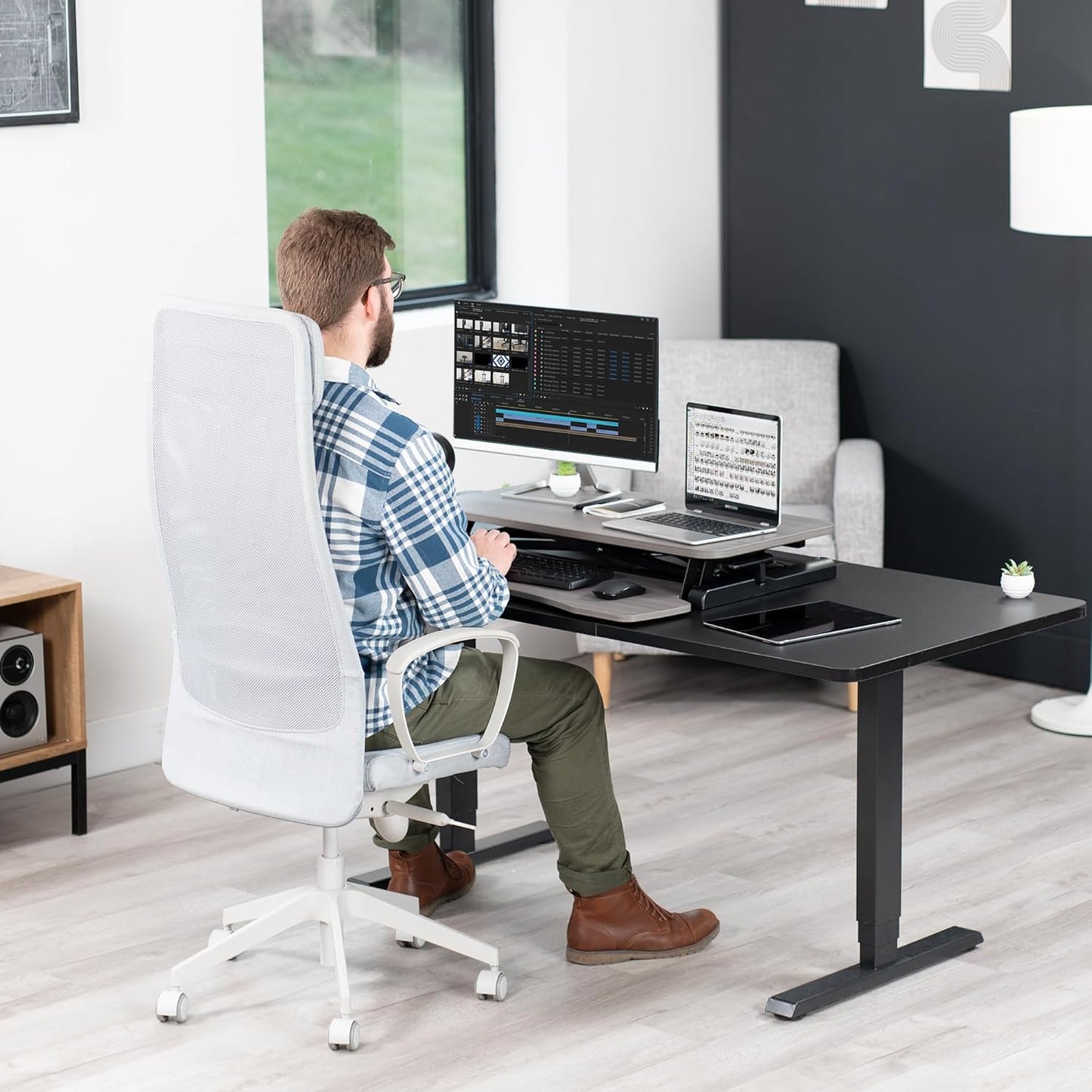 VIVO 26 inch Desk Converter, K Series, Height Adjustable Sit to Stand Riser, Dual Monitor and Laptop Workstation with Keyboard Tray, Black, DESK-V026KB