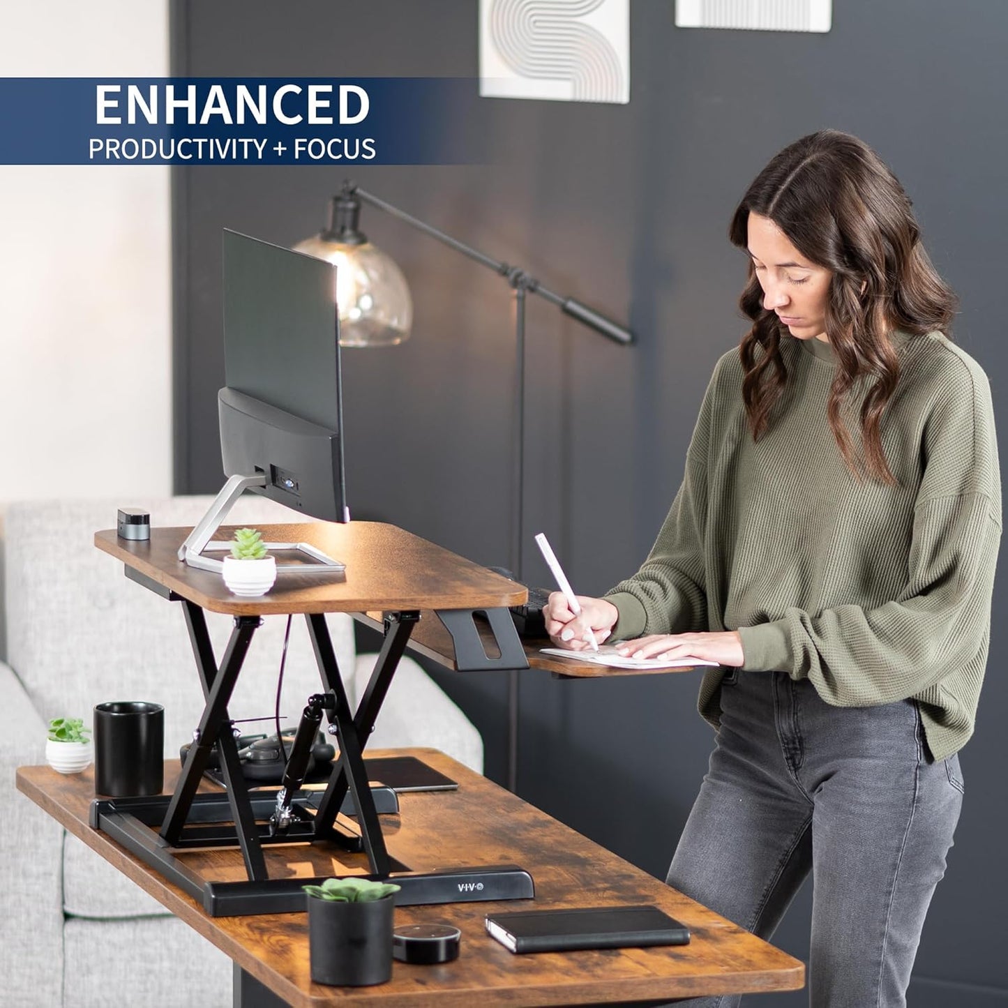 VIVO 26 inch Desk Converter, K Series, Height Adjustable Sit to Stand Riser, Dual Monitor and Laptop Workstation with Keyboard Tray, Black, DESK-V026KB