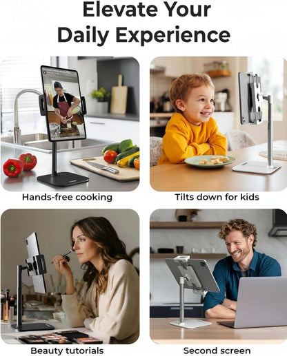 COOPER TabStand, 20" Tall iPad Stand for Desk, Portable Monitor Holder up to 17" Holds 4.4lb, Desktop Tablet Stand, Tablet Mount, Apple iPad Holder for Desk, for Samsung, Kindle, Fire (Night Black)
