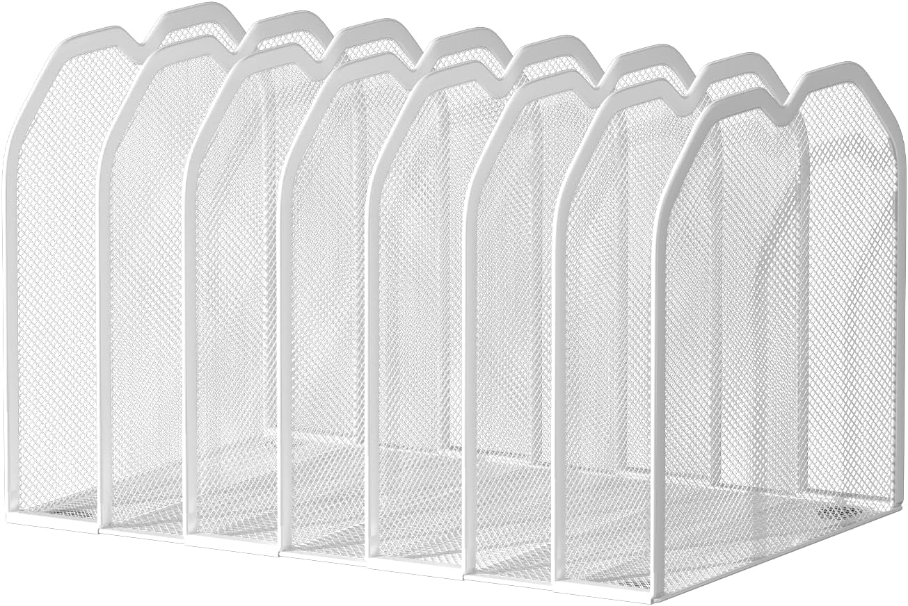 FANXIYQ Metal 7-Section File Folder Organizer for Desk | Vertical Office File Holder | Heavy-Duty Mesh Document Sorter for Books, Binders, Laptops | Black Desk Organizer (12.8”x8.5”x7.9”)
