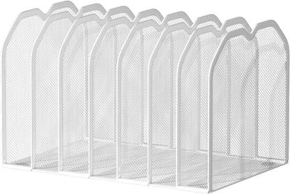 FANXIYQ Metal 7-Section File Folder Organizer for Desk | Vertical Office File Holder | Heavy-Duty Mesh Document Sorter for Books, Binders, Laptops | Black Desk Organizer (12.8”x8.5”x7.9”)