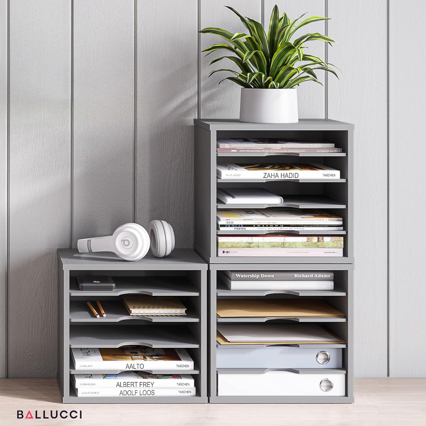 Ballucci File Organizer Paper Sorter, 5 Tier Adjustable Shelves Office Desk Organizer, 13 5/8" x 9 1/4" x 12", Black