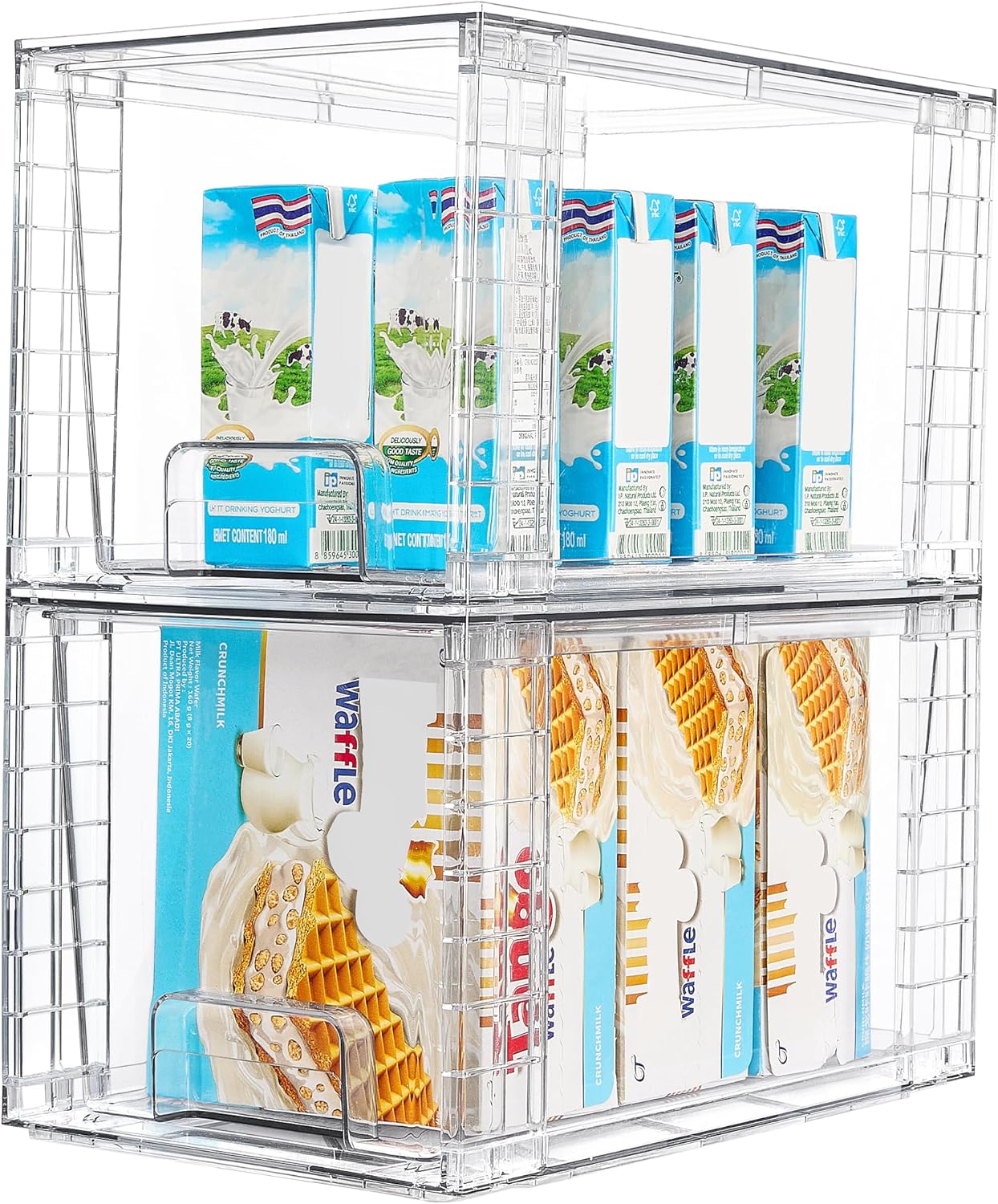 Vtopmart 4 Pack Stackable Storage Drawers,Clear Acrylic Drawer Organizers with Handles, Easily Assemble for Fridge, Bathroom,Kitchen Undersink,Cabinet,Pantry Organization and Storage