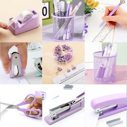 Famassi Rose Gold Desk Accessories，Office Supplies Set Acrylic Stapler Set Staple Remover, Tape Holder, 2 Ballpoint Pen, Scissor, Binder/Paper Clips and 1000pcs Staples.