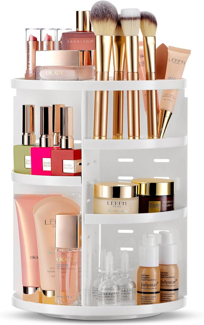 Masirs Small 360 Rotating Makeup Organizer - Mini Yet Spacious Cosmetic Storage Solution with Multiple Compartments - The Perfect Spinning Make-Up Caddy for Vanity or Bathroom Counter (Round - Clear)