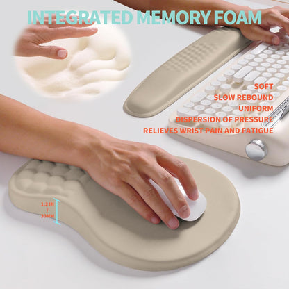 2-in-1 Ergonomic Set, Wave Rise Keyboard Wrist Rest and Massage Bulge Slope Mouse Pad Wrist Support, Cushion Memory Foam Integrated to Relieve Wrist Pain, Black