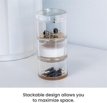 OfficeGoods 3-Tier Stackable Acrylic Holder- Stylish Desk Organizer and Storage for Office or Home – Transparent Round Design with Gold Metal Base