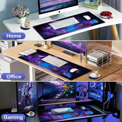 Desk Mat, Large Gaming Mouse Pad with Wrist Rest, 4in1 XXL Mousepad+Keyboard Wrist Rest+Mouse Pad Wrist Support+Cup Coaster Set Ergonomic Floral Computer Desk Arm Wrist for Decor Home Office Women