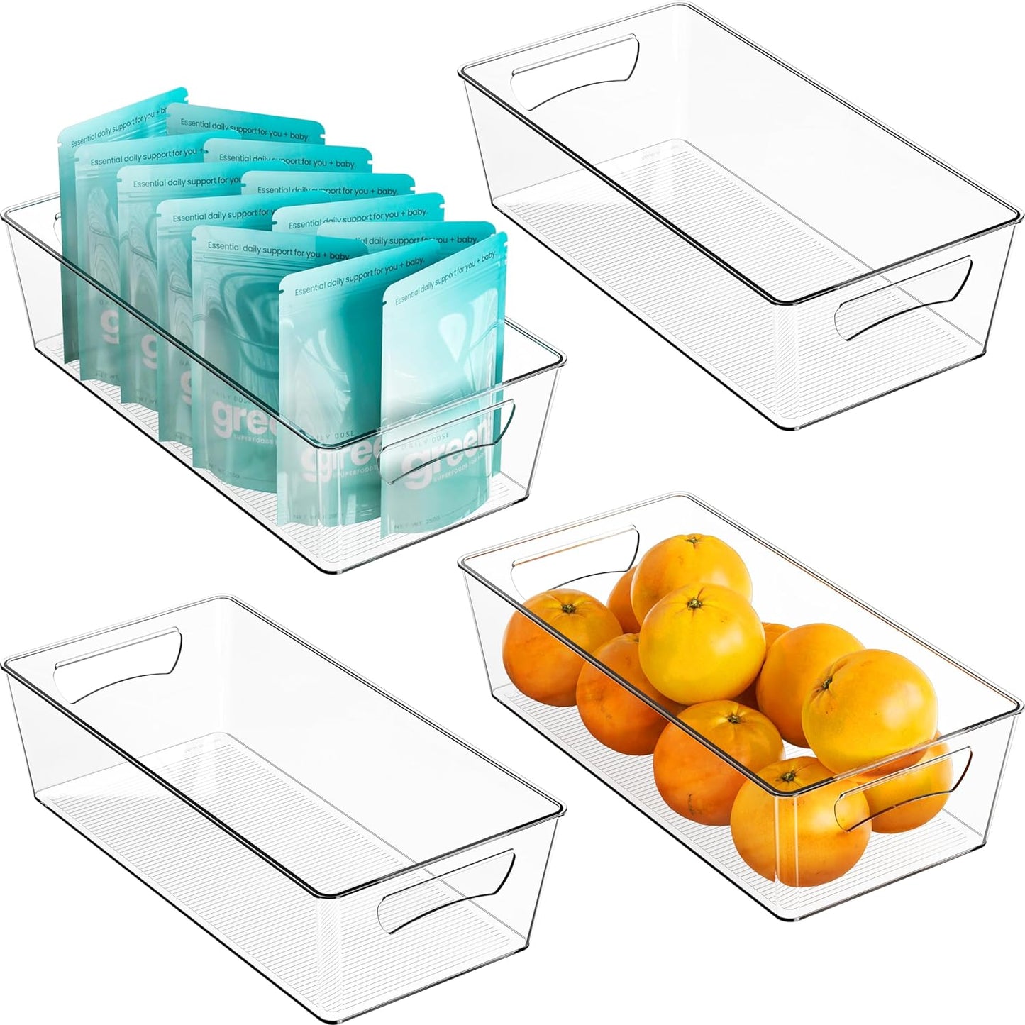 Simple Houseware 4 Pcs Kitchen Clear Bin Storage Organizer, 15" x 8" x 3.75"
