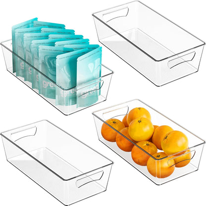 Simple Houseware 4 Pcs Kitchen Clear Bin Storage Organizer, 15" x 8" x 3.75"