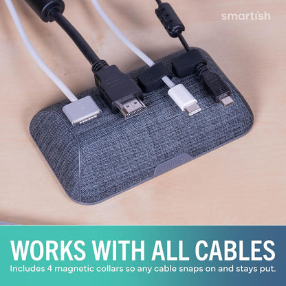 Smartish® Magnetic Cord Holder - Cable Wrangler Organizer with Magnet Clips for Charger Management on Desktop, Nightstand for USB-C + Lightning - Lightly Toasted Beige