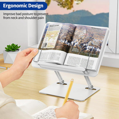 BESIGN BS01 Book Stand for Reading, Adjustable Book Holder, Ergonomic Laptop Stand with Elastic Page Clips for Music Scores, Recipe, Tablet, Laptop (Black)