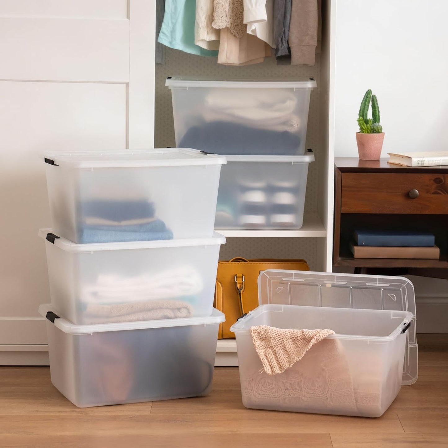 IRIS USA 18 QT Clear Storage Organizer with Removable Dividers, Stackable Plastic Storage Box with Lid, Modular Container for Crafts, Tools, Office & Pantry Organization
