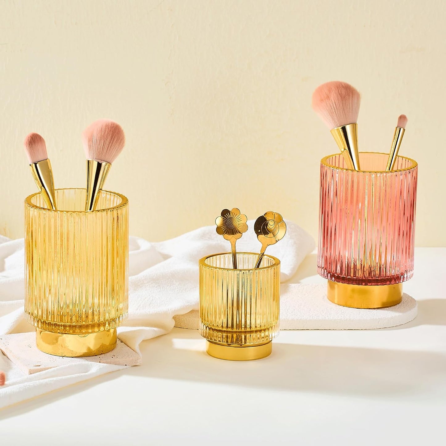 Makeup Brush Holder Organizer,Toothbrush Holders,Desk Pen Pencil Holder,Multifunctional Vintage Glass Brush Cup（L/Green/A3-6-US）
