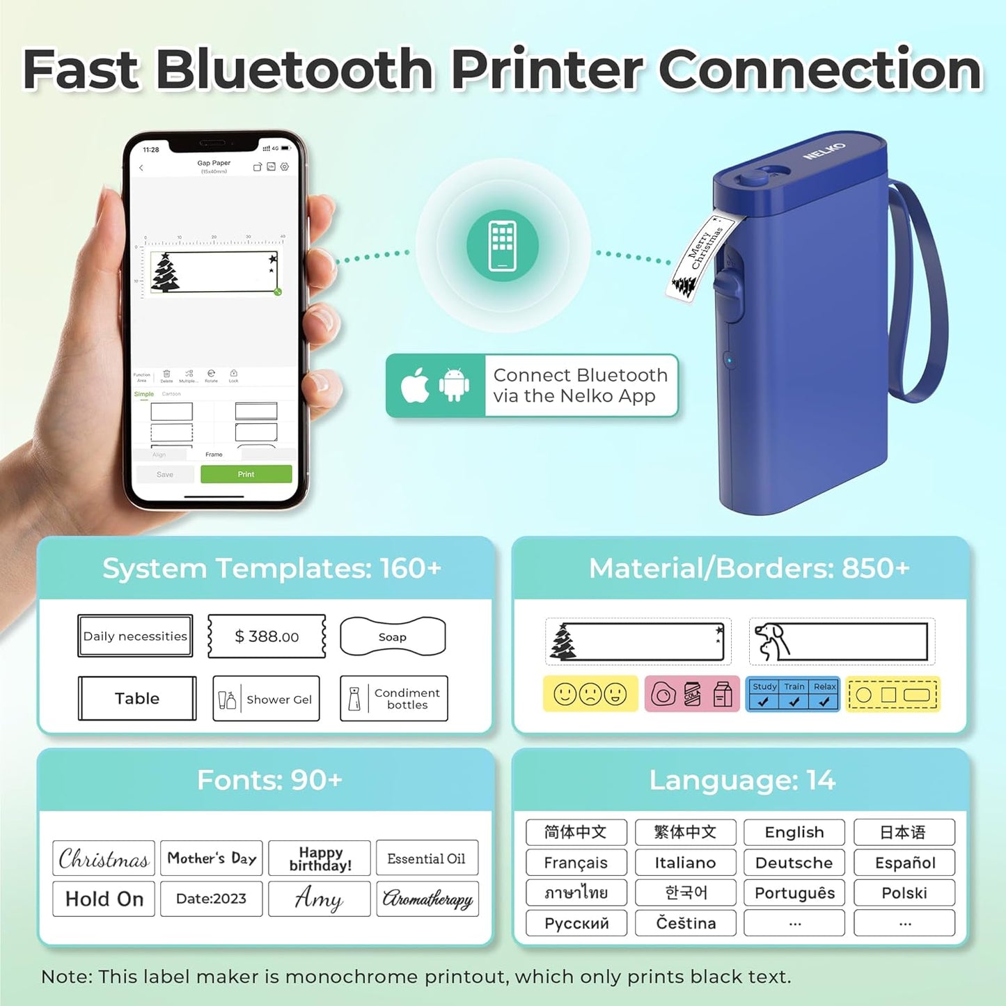 Nelko Label Maker Machine with Tape, P21 Bluetooth Label Printer, Wireless Mini Label Makers with Multiple Templates for School Office Home, White