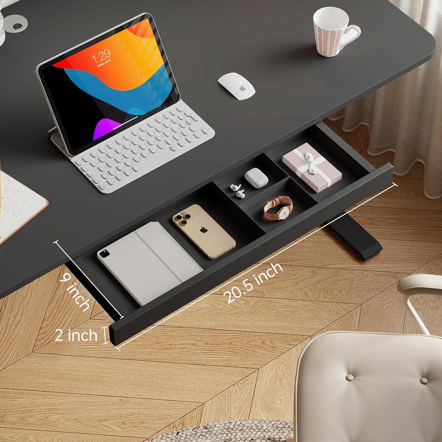 Under Desk Storage Drawer, 15.5Inch Shallow Under Desk Drawer Organizer