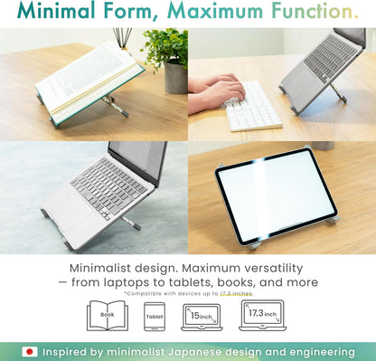 BELLEMOND Foldable Portable Laptop Stand | Ultralight Travel Riser | X-Frame Adjustable Aluminum | Fits MacBook, Dell, HP, Lenovo 10-17.3" | Carry Pouch | Space Silver