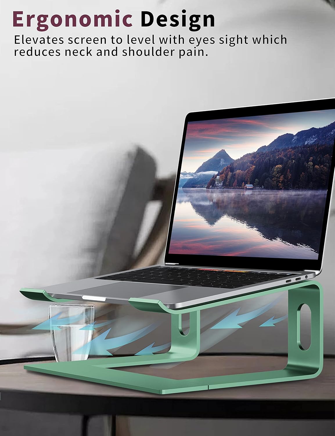 ALASHI Laptop Stand for Desk, Aluminum Computer Riser, Ergonomic Notebook Holder, Detachable Metal Laptops Elevator, PC Cooling Mount Support 10 to 15.6 Inches Notebook, Black