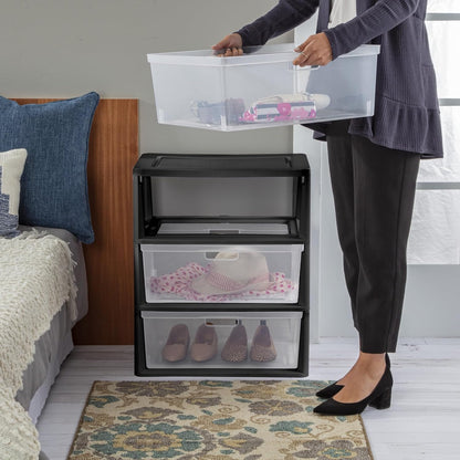 3-Drawer Storage Tower with Removable Clear Plastic Bins, Tool-Free Assembly, Multiple Sizes for Home Office (15.7"W)