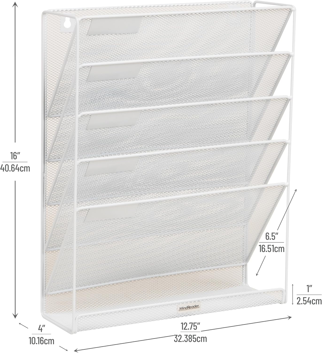 Mind Reader 5-Pocket Vertical File Storage, Desktop Organizer, Wall Mount, Office, Metal Mesh, Pink