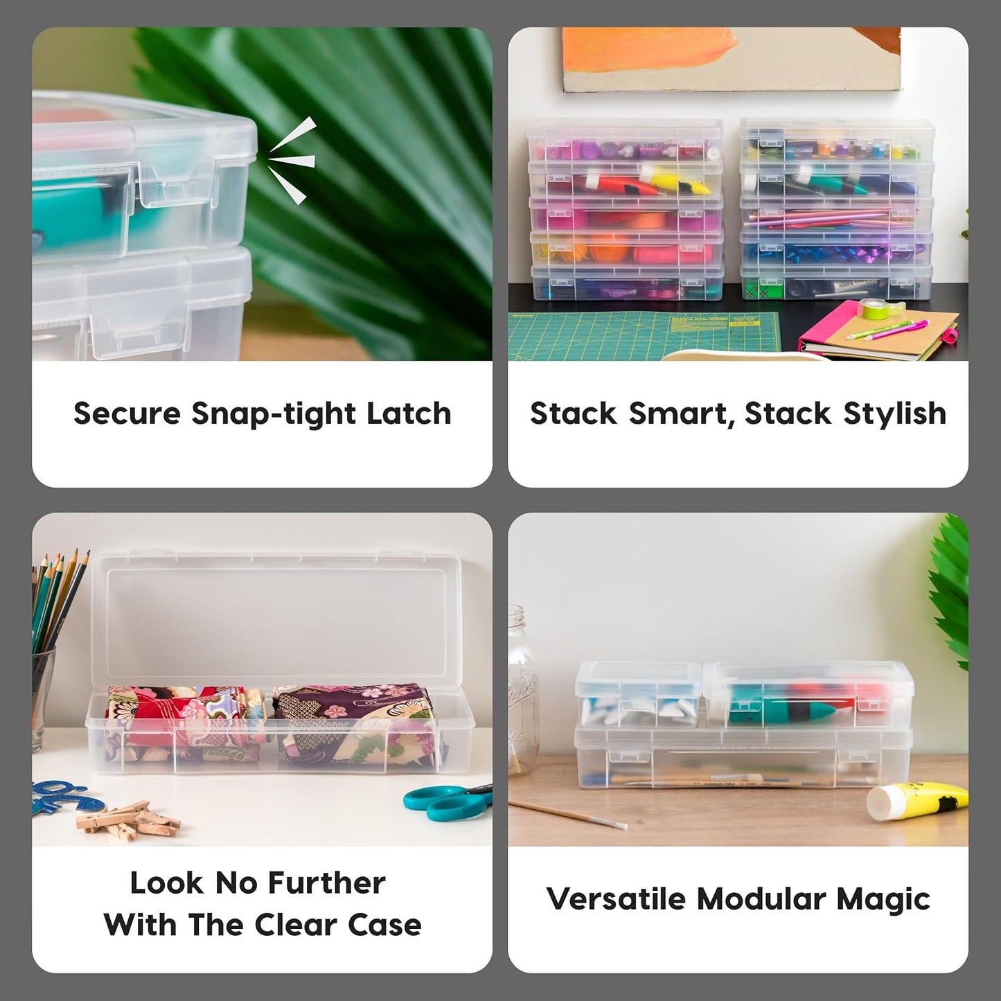 IRIS USA Pencil Case Boxes, 10-Pack, |Made in USA|, Plastic Bead Organizing Containers with Snap Lid for Arts, Crafts, Ephemera, Stickers, & Dance Cheer, Clear - Small